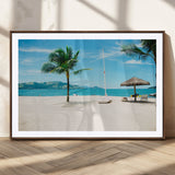 42623350-MGC-FP-36x24_Walnut-Tropical Beach Wall Art Canvas Print, Framed Palm Tree Art Picture Print, Ocean View Perfect Tropical Coastal Decor Artwork