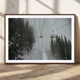 87018452-MGC-FP-36x24_Walnut-Ski Lift Wall Art Canvas Print, Framed Snowy Pines Art Picture Print, Misty Landscape Perfect Winter Serenity Decor Artwork