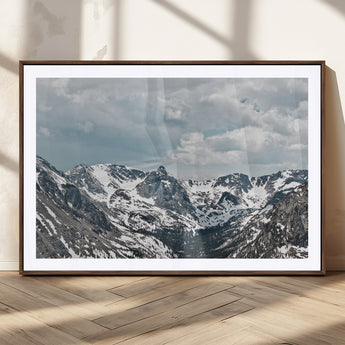 94074619-MGC-FP-36x24_Walnut-Snowy Peaks Wall Art Canvas Print, Framed Alpine Wilderness Art Picture Print, Mountain Escape Perfect Winter Serenity Decor