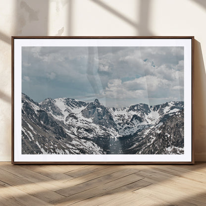 94074619-MGC-FP-36x24_Walnut-Snowy Peaks Wall Art Canvas Print, Framed Alpine Wilderness Art Picture Print, Mountain Escape Perfect Winter Serenity Decor