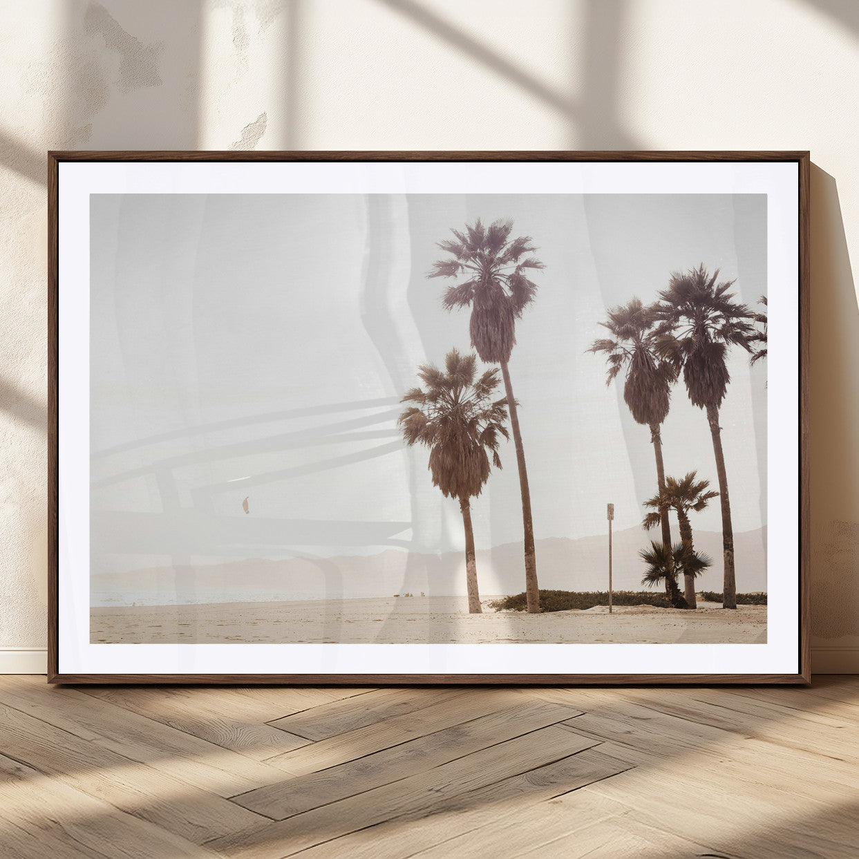 48255923-MGC-FP-36x24_Walnut-Coastal Light Wall Art Canvas Print, Framed Relaxing Shoreline Art Picture Print, Minimalist Ocean Perfect Tropical Serenity Decor