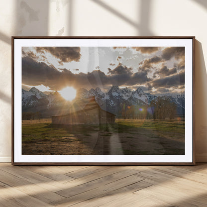 52555760-MGC-FP-36x24_Walnut-Snowy Peaks Wall Art Canvas Print, Framed Nature Escape Art Picture Print, Rustic Charm Perfect Rustic Western Decor Artwork