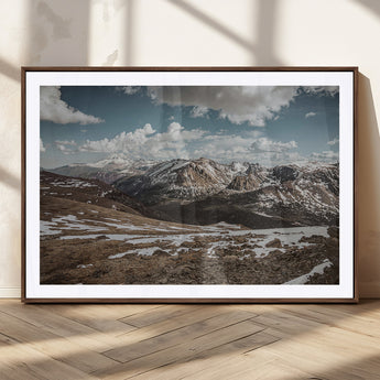 44565953-MGC-FP-36x24_Walnut-Mountain Landscape Wall Art Canvas Print, Framed Snowy Peaks Art Picture Print, Rugged Highlands Perfect Rustic Adventure Decor