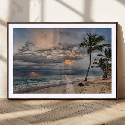 62574547-MGV-CV-36X24-Tropical Storm Wall Art Canvas Print, Framed Moody Beach Art Picture Print, Dramatic Sky Perfect Tropical Coastal Decor Artwork