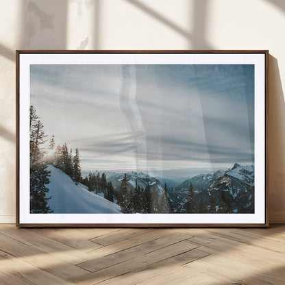 55564749-MGC-FP-36x24_Walnut-Snowy Mountains Wall Art Canvas Print, Framed Alpine Landscape Art Picture Print, Frosty Peaks Perfect Nordic Minimalist Decor
