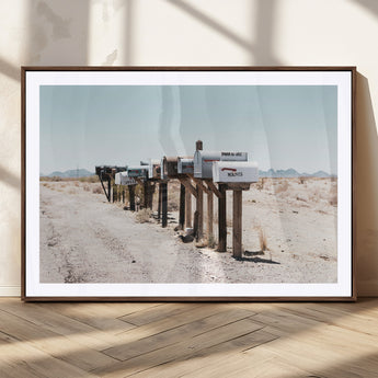 54616109-MGC-FP-36x24_Walnut-Desert Mailboxes Wall Art – Rustic Rural Roadside Photography Canvas Print, American Southwest Landscape Home Decor for Living