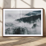67569654-MGC-FP-36x24_Walnut-Foggy Forest Wall Art – Mist Covered Hills and Trees Landscape Canvas Print, Moody Nature Photography Decor for Living Room,