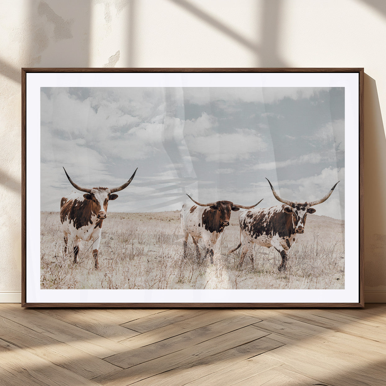 65621083-MGC-FP-36x24_Walnut-Texas Longhorn Wall Art – Rustic Western Cattle Canvas Print, Southwestern Ranch Photography Decor for Living Room, Office,