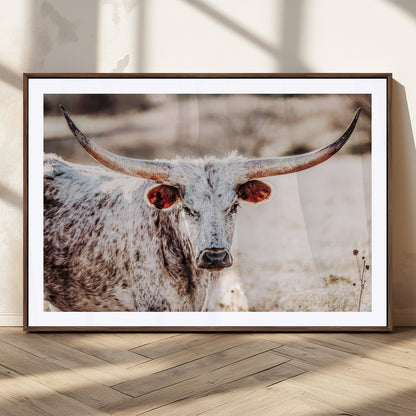 72388892-MGC-FP-36x24_Walnut-Texas Longhorn Wall Art – Rustic Western Canvas Print, Cowboy Style Farmhouse Bull Artwork for Living Room, Ranch, Office or Man