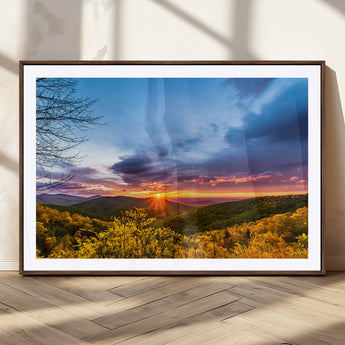 25786346-MGC-FP-36x24_Walnut-Sunset Over Mountains Wall Art – Nature Landscape Canvas Print, Golden Hour Forest Photography, Scenic Sunrise Artwork for Living
