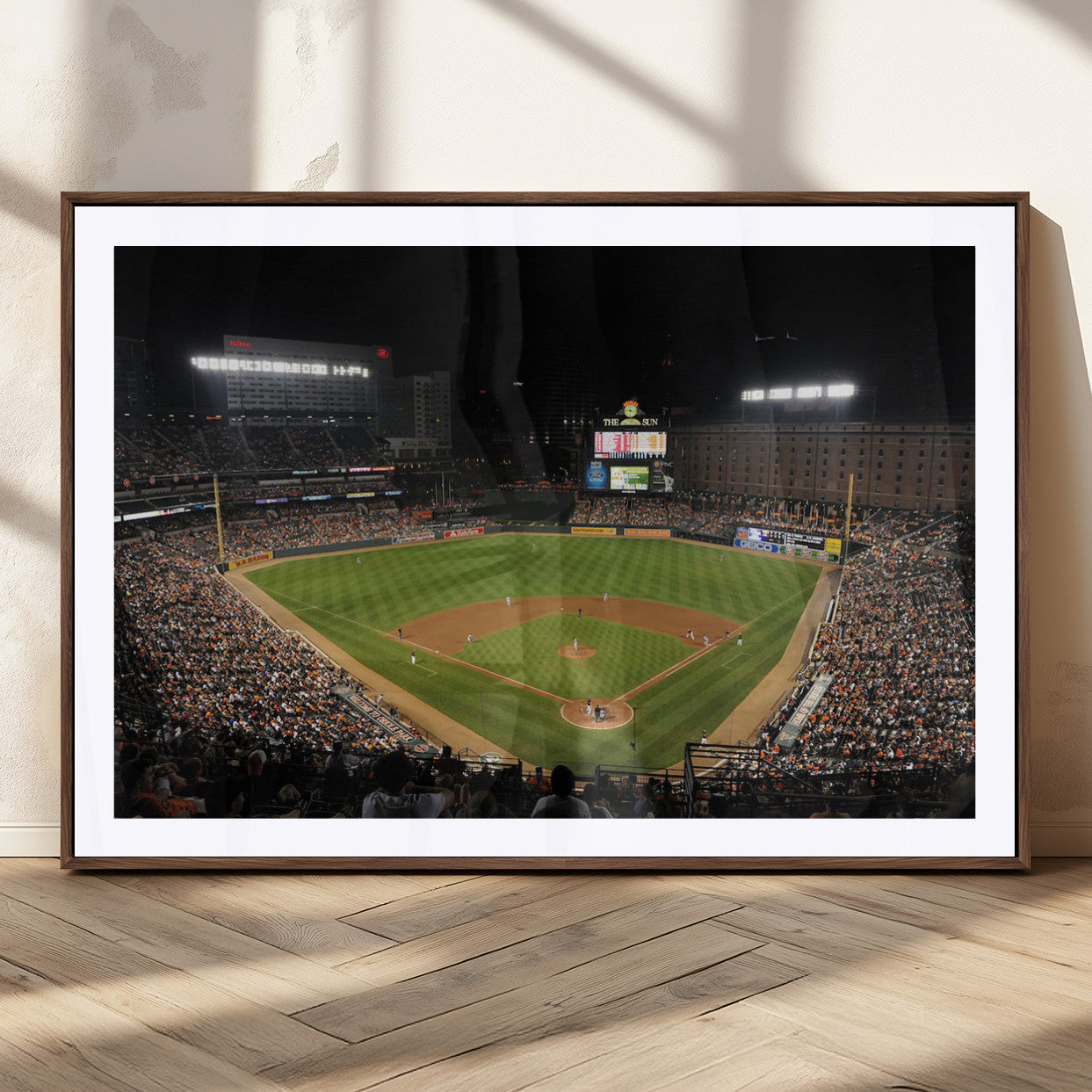 26445161-MGC-FP-36x24_Walnut-Baseball Stadium at Night – Panoramic Ballpark Canvas Wall Art, Sports Decor for Man Cave, Office, Game Room, Sports Bar, Baseball