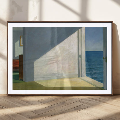 34188481-MGC-FP-36x24_Walnut-Coastal Sunlight Wall Art – Minimalist Ocean View Canvas Print, Serene Beach House Inspired Decor for Bedroom, Living Room,