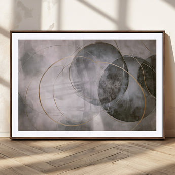 20066876-MGV-CV-36X24-Neutral Abstract Circle Wall Art – Modern Gray Beige Gold Canvas Print, Minimalist Geometric Painting for Bedroom, Living Room,