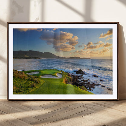 50107048-MGC-FP-36x24_Walnut-Golf Course Wall Art – Coastal Ocean View Canvas Print, Scenic Fairway Landscape Decor for Office, Man Cave, Bedroom, or Living