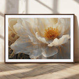 29539087-MGC-FP-36x24_Walnut-Floral Wall Art – Elegant White and Gold Bloom Canvas Print, Romantic Modern Flower Artwork for Bedroom, Living Room, or Office