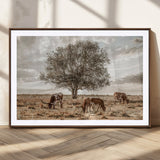 87590224-MGC-FP-36x24_Walnut-Longhorn Cattle Wall Art – Rustic Western Landscape Canvas Print, Texas Farmhouse Prairie Scene for Living Room, Office, or Ranch