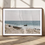 25481980-MGC-FP-36x24_Walnut-Ocean Coastal Wall Art – Rocky Shoreline and Waves Canvas Print, Serene Beach Landscape Decor for Living Room, Bedroom, or Office