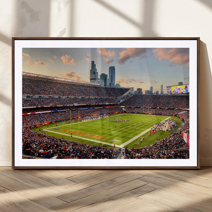 55377093-MGC-FP-36x24_Walnut-Soldier Field Wall Art – Panoramic Chicago Bears Football Stadium Canvas Print, Game Day Sports Decor for Man Cave, Bar, Office,