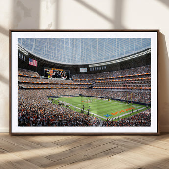 32530647-MGC-FP-36x24_Walnut-Chicago Bears Stadium Wall Art – Futuristic Dome Arena Canvas Print, Modern Football Concept Design Decor for Man Cave, Bar, or