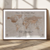95243244-MGC-FP-36x24_Walnut-Wander Often Wonder Always World Map Wall Art – Neutral Beige Adventure Canvas Print, Rustic Boho Travel Decor for Bedroom, Living
