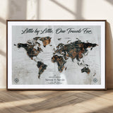 88337180-MGC-FP-36x24_Walnut-Little by Little One Travels Far Tolkien Quote World Map Rustic Black Brown Adventure Wall Art Canvas Print for Home Office Living