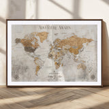 99422096-MGC-FP-36x24_Walnut-Adventure Awaits World Map Wall Art – Neutral Beige Canvas Print, Modern Travel Inspired Wall Decor for Living Room, Bedroom or