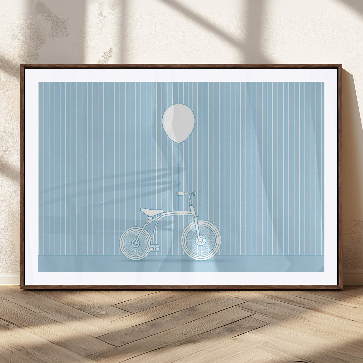 56479838-MGC-FP-36x24_Walnut-Bicycle Wall Art – Minimalist Blue Canvas Print with Balloon Illustration, Modern Decor Artwork for Kids Room, Nursery, or Living