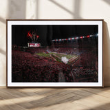 60690191-MGC-FP-36x24_Walnut-Stadium Wall Art – Night Game Football Canvas Print with Fireworks, Marching Band and Crowd, Panoramic Sports Photography for Man