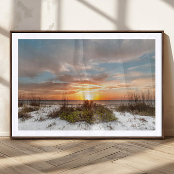 58266230-MGC-FP-36x24_Walnut-Beach Sunset Wall Art – Coastal Canvas Print with Sandy Dunes, Sea Grass and Golden Sky, Serene Ocean Landscape Photography for