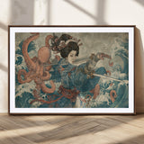 52037775-MGV-CV-36X24-Tsukioka Yoshitoshi Samurai Wall Art Print, Japanese Katana Warrior Canvas Wall Art, Octopus Sea Monster Canvas Print,