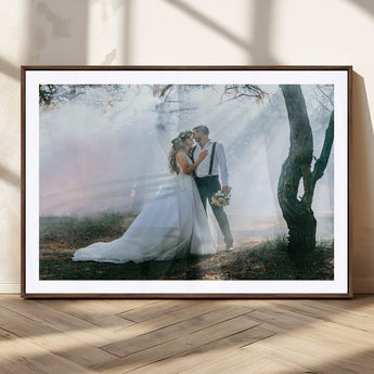 CSTM913-MGC-FP-36x24_Walnut-Framed Wedding Canvas Print - Custom Wall Art Keepsake for Couples, Elegant Home Decoration Gift, Create Your Own Photo Canvas
