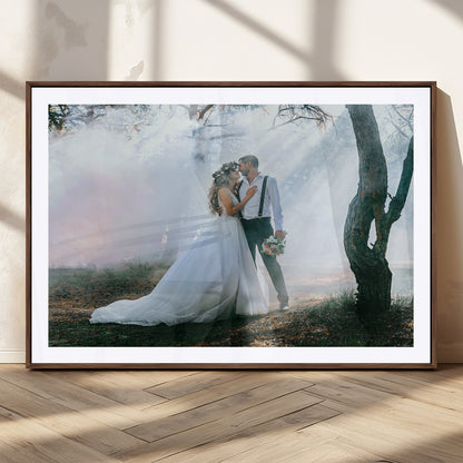CSTM913-MGC-FP-36x24_Walnut-Framed Wedding Canvas Print - Custom Wall Art Keepsake for Couples, Elegant Home Decoration Gift, Create Your Own Photo Canvas