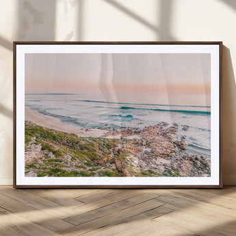 27332135-MGC-FP-36x24_Walnut-Coastal Sunset Wall Art – Ocean Waves and Rocky Shore Canvas Print, Scenic Seaside Photography Decor for Bedroom, Living Room,