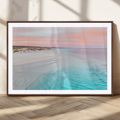 41613614-MGC-FP-36x24_Walnut-Beach Sunset Wall Art – Pastel Ocean Canvas Print, Turquoise Water and Pink Sky Photography Decor for Bedroom, Living Room, Office
