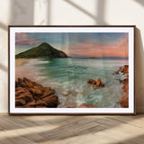 53831025-MGC-FP-36x24_Walnut-Coastal Landscape Wall Art – Tropical Beach Ocean Canvas Print, Sunset Mountain View Photography Decor for Living Room, Bedroom,