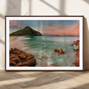53831025-MGC-FP-36x24_Walnut-Coastal Landscape Wall Art – Tropical Beach Ocean Canvas Print, Sunset Mountain View Photography Decor for Living Room, Bedroom,