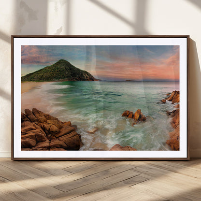 53831025-MGC-FP-36x24_Walnut-Coastal Landscape Wall Art – Tropical Beach Ocean Canvas Print, Sunset Mountain View Photography Decor for Living Room, Bedroom,