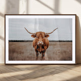 16316734-MGC-FP-36x24_Walnut-Texas Longhorn Wall Art – Rustic Bull Portrait Canvas Print, Western Farmhouse Animal Photography Decor for Living Room, Office,