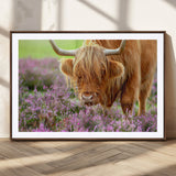 64069351-MGC-FP-36x24_Walnut-Farmhouse Wall Art – Highland Cow in Wildflowers Canvas Print, Rustic Country Cattle Photography Decor for Bedroom, Living Room,