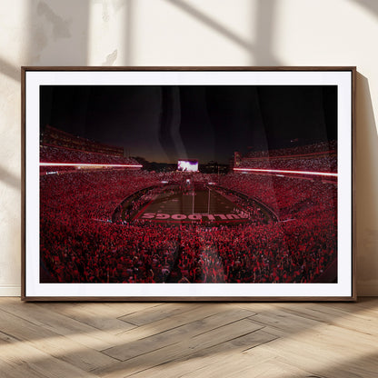 38331045-MGC-FP-36x24_Walnut-Sanford Stadium Wall Art – Georgia Bulldogs Football Red Night Game Canvas Print, Electric College Sports Decor for Man Cave or