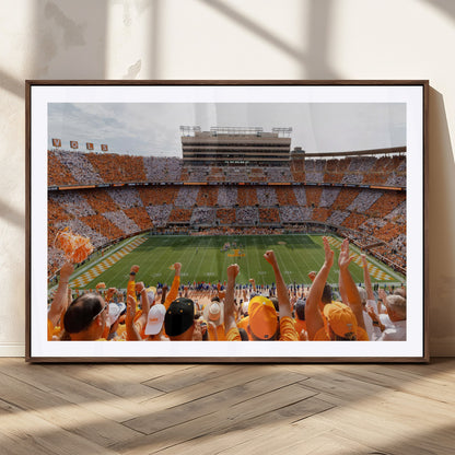 76011417-MGC-FP-36x24_Walnut-Tennessee Volunteers Wall Art – Neyland Stadium Checkerboard Crowd Canvas Print, Vols Football Game Day Fan Perspective Sports