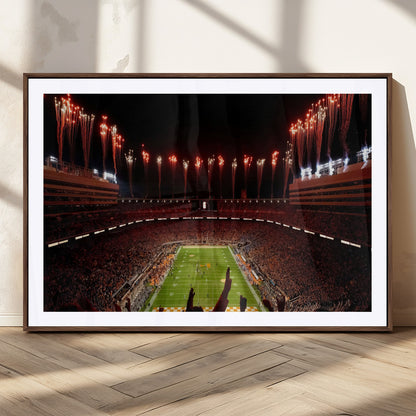 73358115-MGC-FP-36x24_Walnut-Tennessee Volunteers Wall Art – Neyland Stadium Fireworks Night Game Canvas Print, Vols Football Checkerboard Endzone Sports Decor
