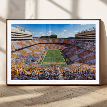 77097951-MGC-FP-36x24_Walnut-Neyland Stadium Wall Art – Panoramic Tennessee Volunteers Checkerboard Crowd Canvas Print, Football Game Day Decor for Office, Man