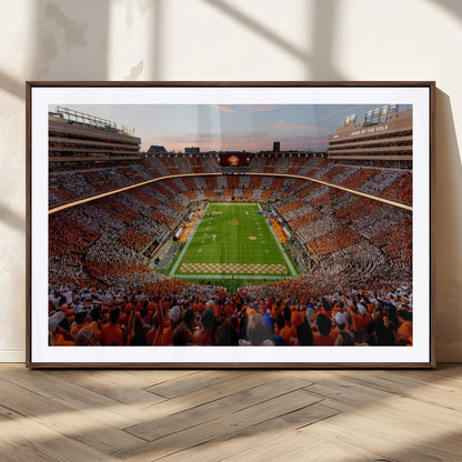 37160229-MGC-FP-36x24_Walnut-Neyland Stadium Wall Art – Panoramic Tennessee Volunteers Sunset Canvas Print, Checkerboard Crowd Football Game Day Decor for