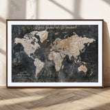 55548943-MGC-FP-36x24_Walnut-Personalized World Map Wall Art – Rustic Wood Texture Adventure Travel Map with Custom Couple Names, Vintage Dark Wall Decor for
