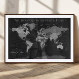 46064114-MGC-FP-36x24_Walnut-Personalized World Map Wall Art – Black & Grey Adventure Travel Map with Custom Family or Couple Names, Modern Wall Decor for Home