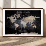 51488142-MGC-FP-36x24_Walnut-Personalized World Map Wall Art – Dark Rustic Adventure Travel Map with Custom Names, Vintage Wall Decor for Couples, Families or