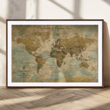 54795344-MGC-FP-36x24_Walnut-Personalized World Map Wall Art – Vintage Adventure Travel Map with Custom Names, Rustic Wall Décor for Couples, Families