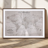 11706567-MGC-FP-36x24_Walnut-Personalized World Map Wall Art – Minimalist Beige Adventure Travel Map with Custom Names, Elegant Push Pin Canvas for Couples,