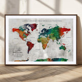 95876117-MGC-FP-36x24_Walnut-Personalized World Map Wall Art – Colorful Watercolor Travel Map with Custom Names, Romantic Wall Decor for Couples, Wedding or